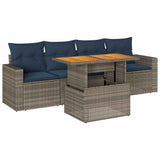 vidaXL 5-delige Loungeset met kussens poly rattan zwart