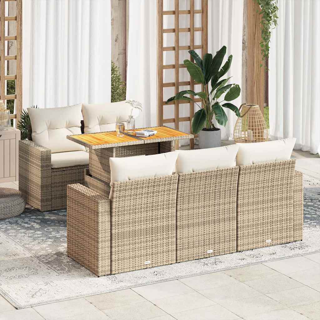 vidaXL 6-delige Loungeset met kussens poly rattan zwart