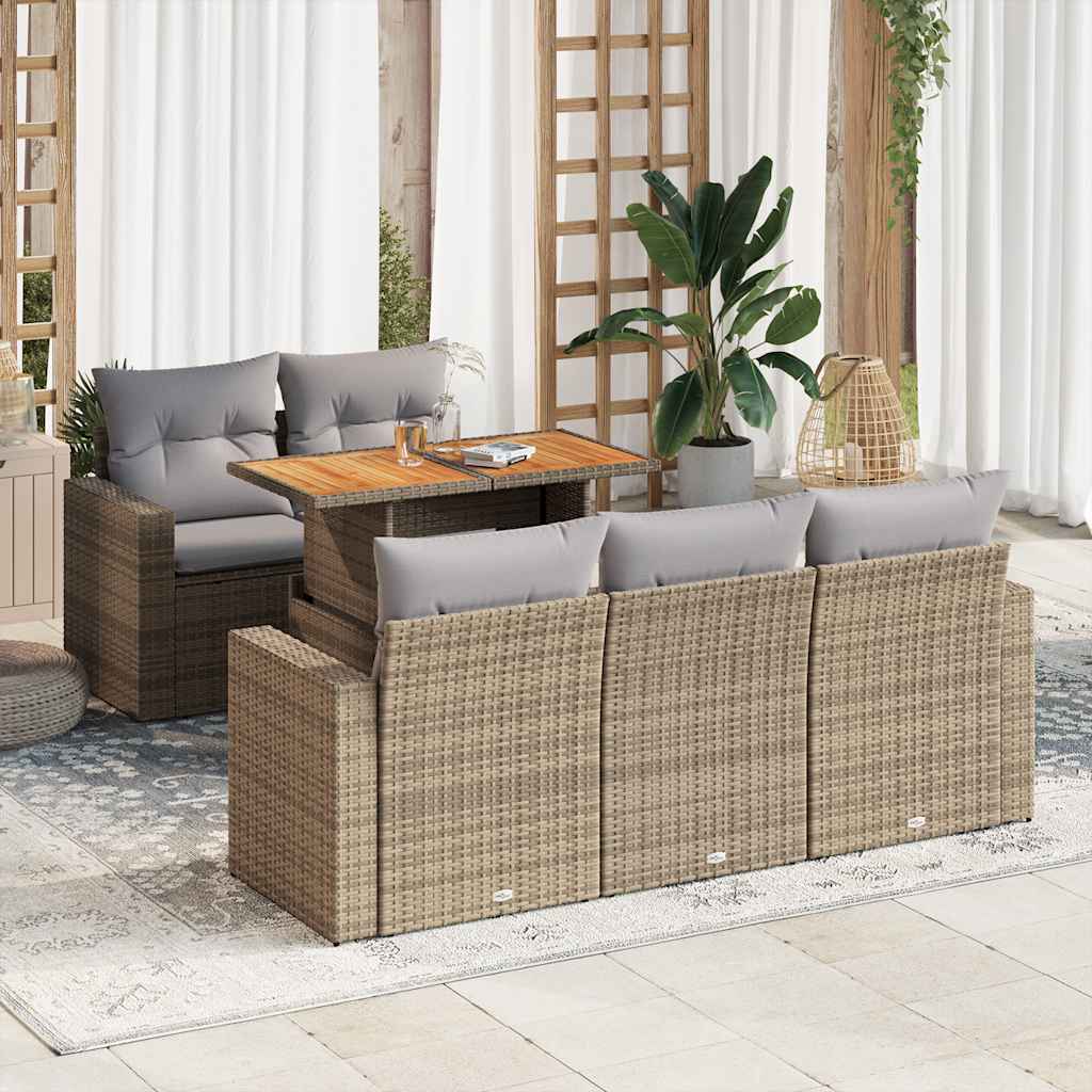 vidaXL 6-delige Loungeset met kussens poly rattan zwart