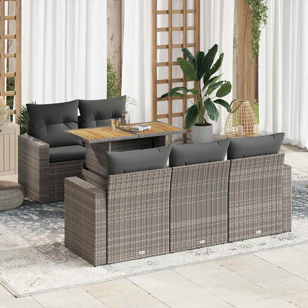 vidaXL 6-delige Loungeset met kussens poly rattan zwart
