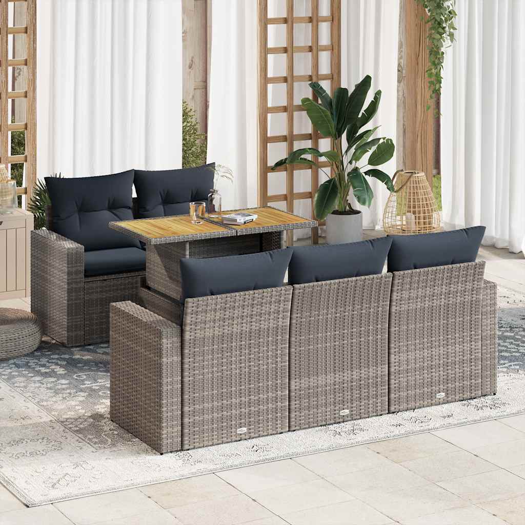 vidaXL 6-piece Lounge Set with Cushions Poly Rattan Black