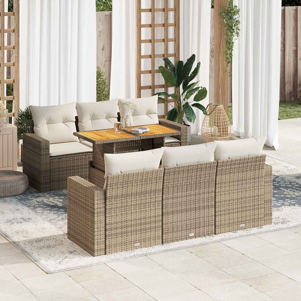 vidaXL 7-delige Loungeset met kussens poly rattan zwart
