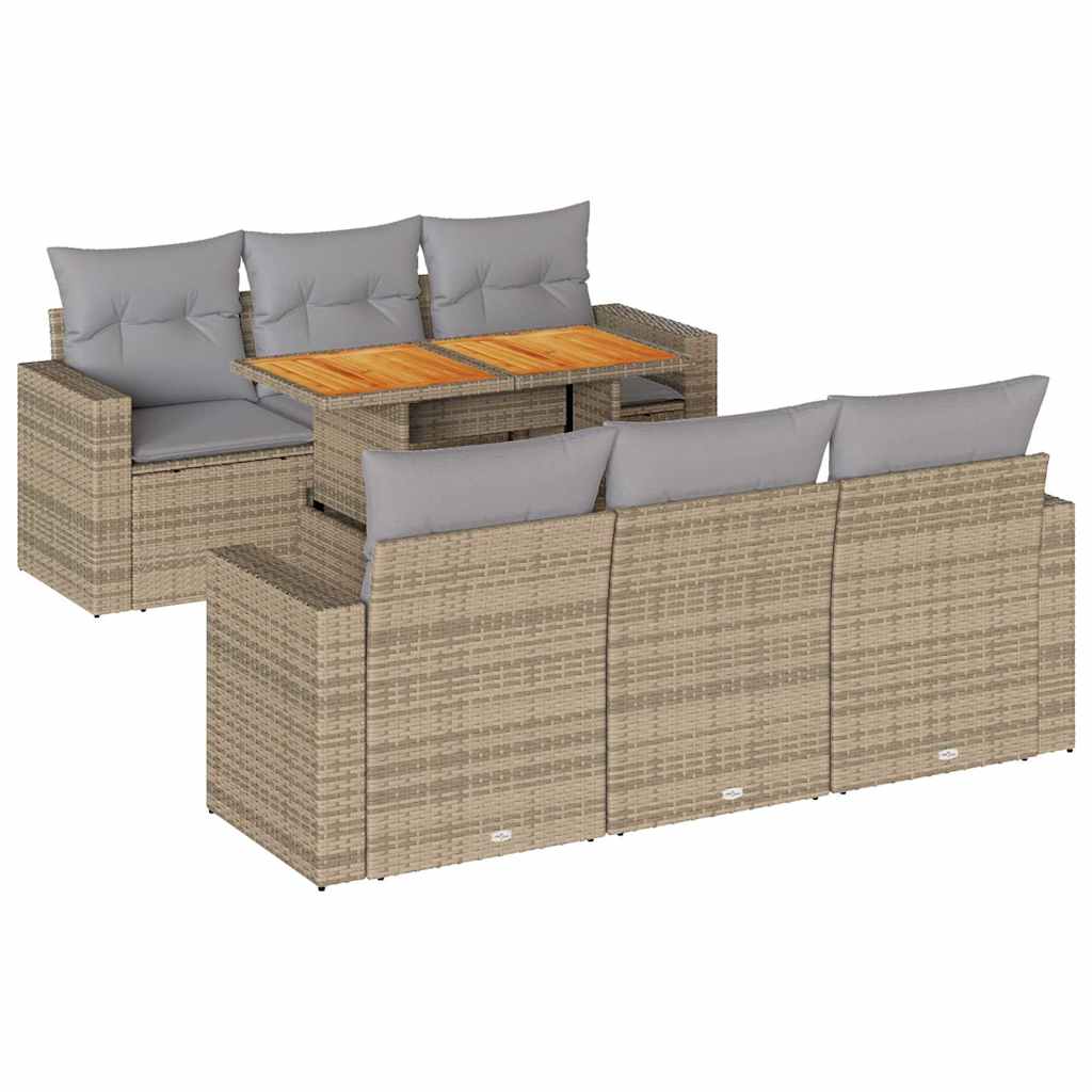vidaXL 7-delige Loungeset met kussens poly rattan zwart