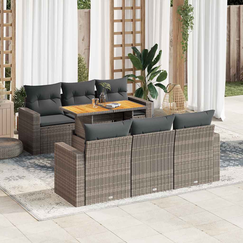 vidaXL 7-delige Loungeset met kussens poly rattan zwart