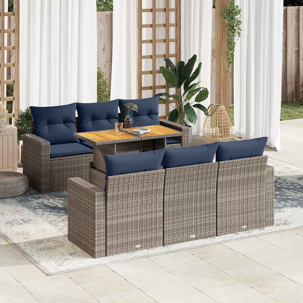 vidaXL 7-delige Loungeset met kussens poly rattan zwart