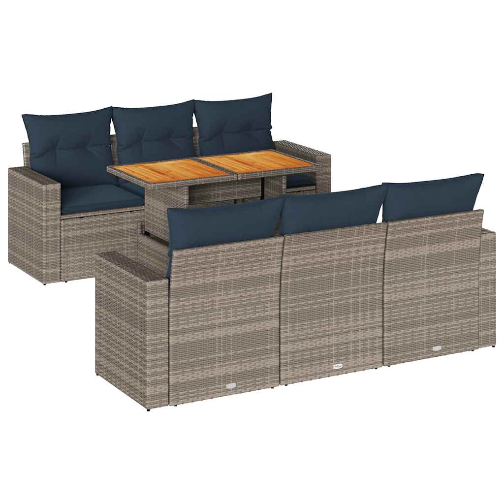 vidaXL 7-delige Loungeset met kussens poly rattan zwart