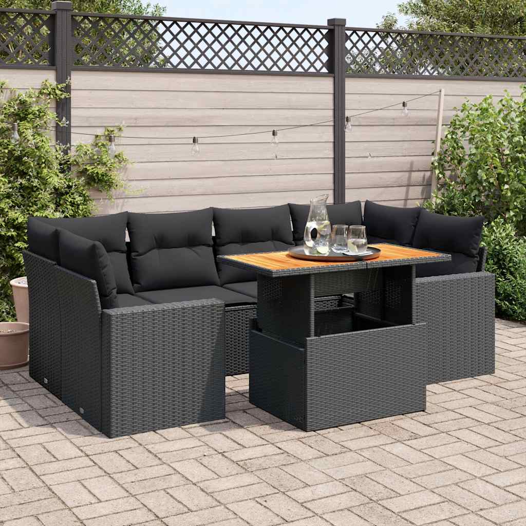 vidaXL 7-Piece Lounge Set with Cushions Poly Rattan Black