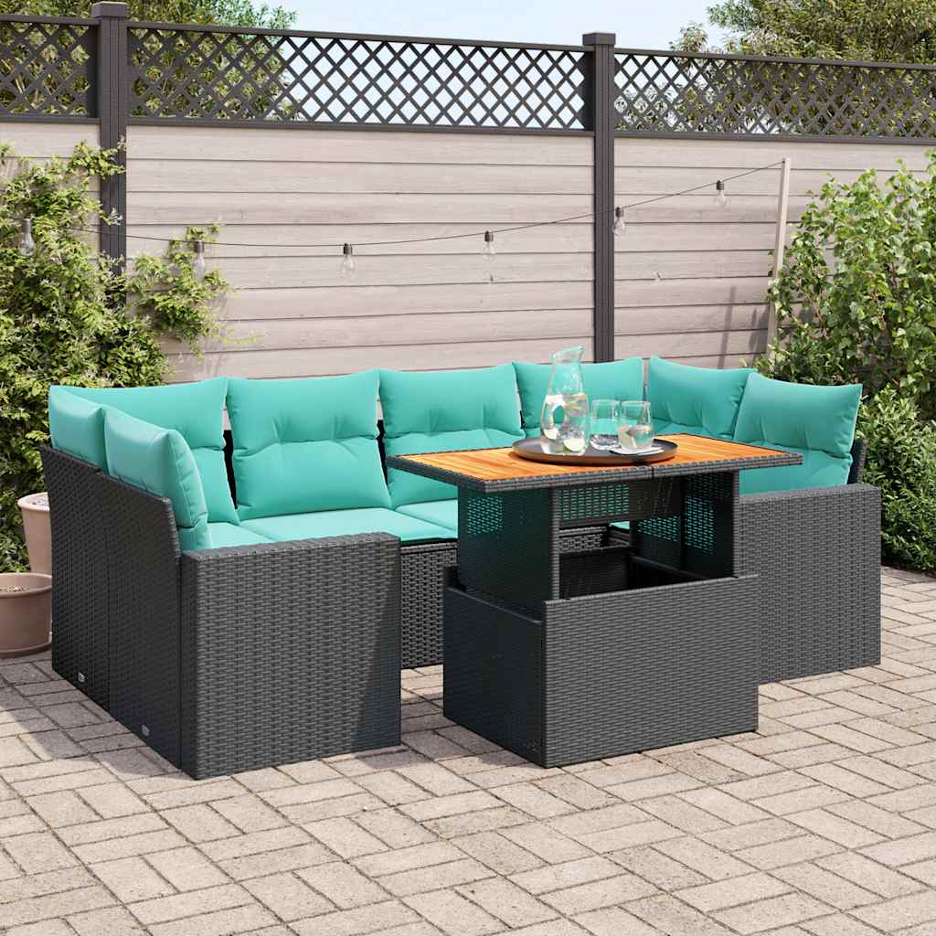 vidaXL 7-Piece Lounge Set with Cushions Poly Rattan Black