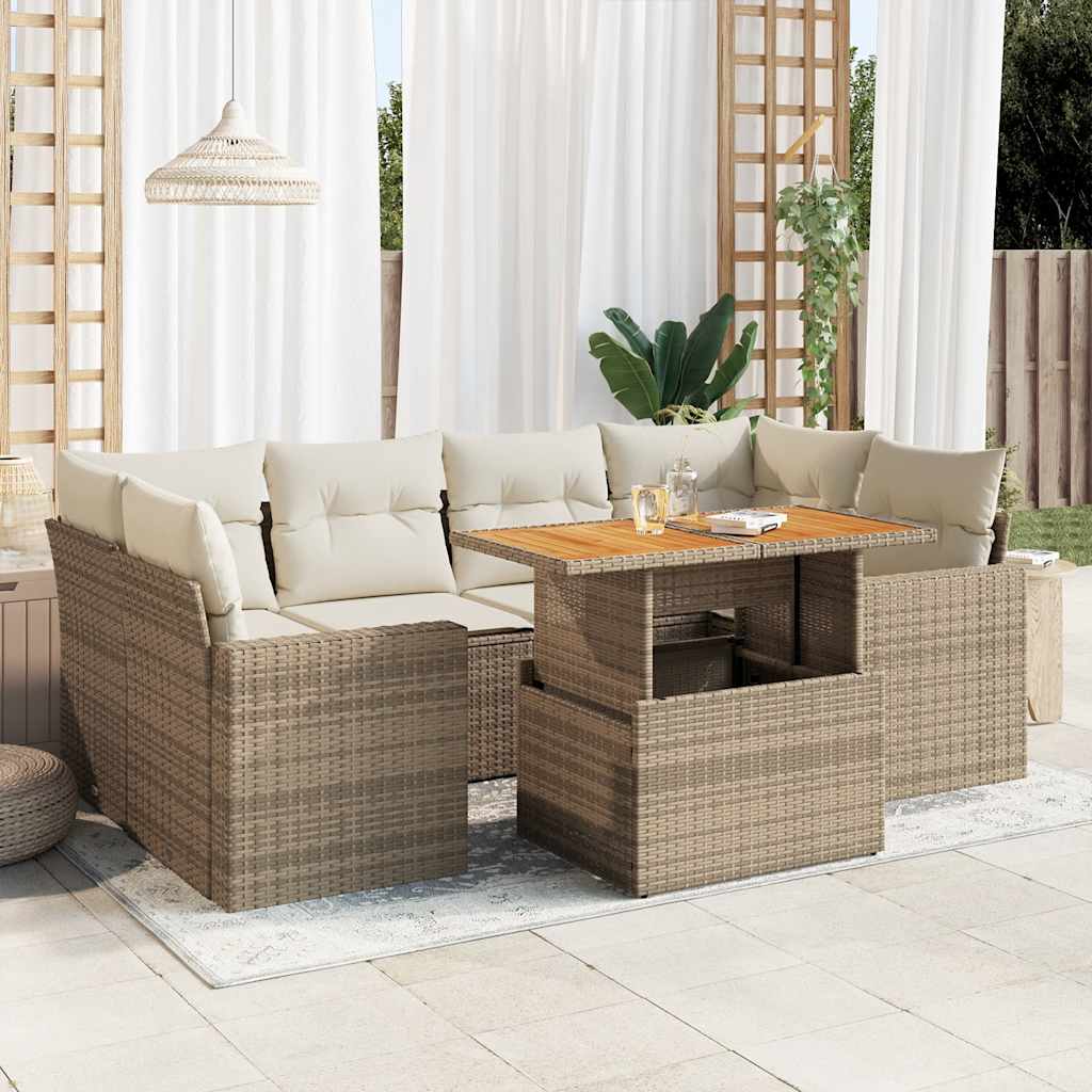 vidaXL 7-Piece Lounge Set with Cushions Poly Rattan Black