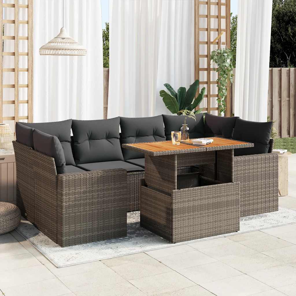 vidaXL 7-Piece Lounge Set with Cushions Poly Rattan Black