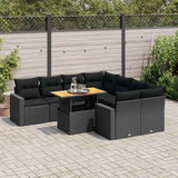 vidaXL 9-delige Loungeset met kussens poly rattan zwart
