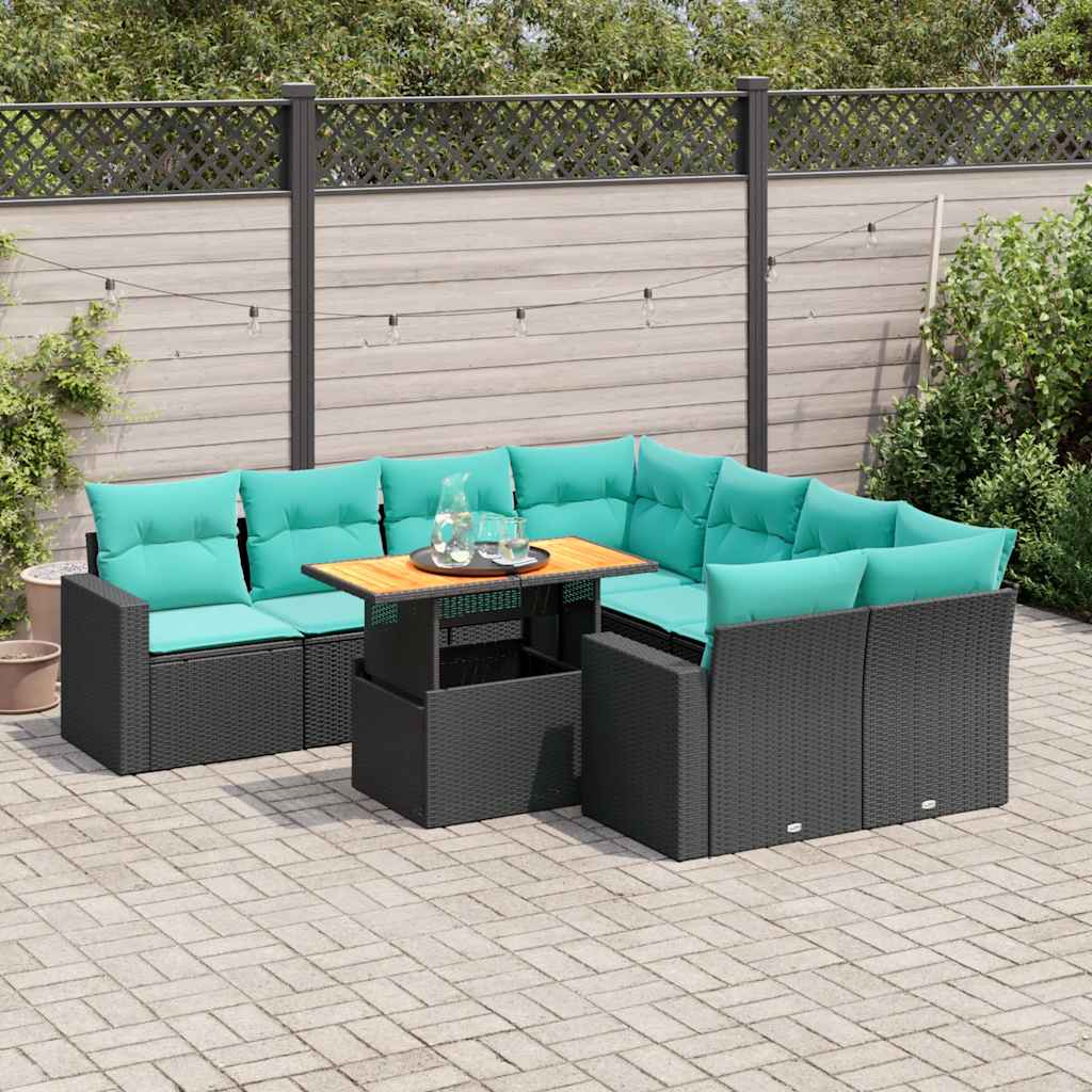 vidaXL 9-piece Poly Rattan Lounge Set with Cushions Black