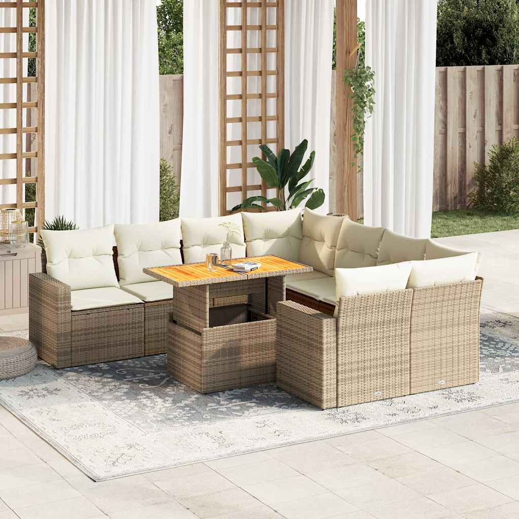 vidaXL 9-delige Loungeset met kussens poly rattan zwart