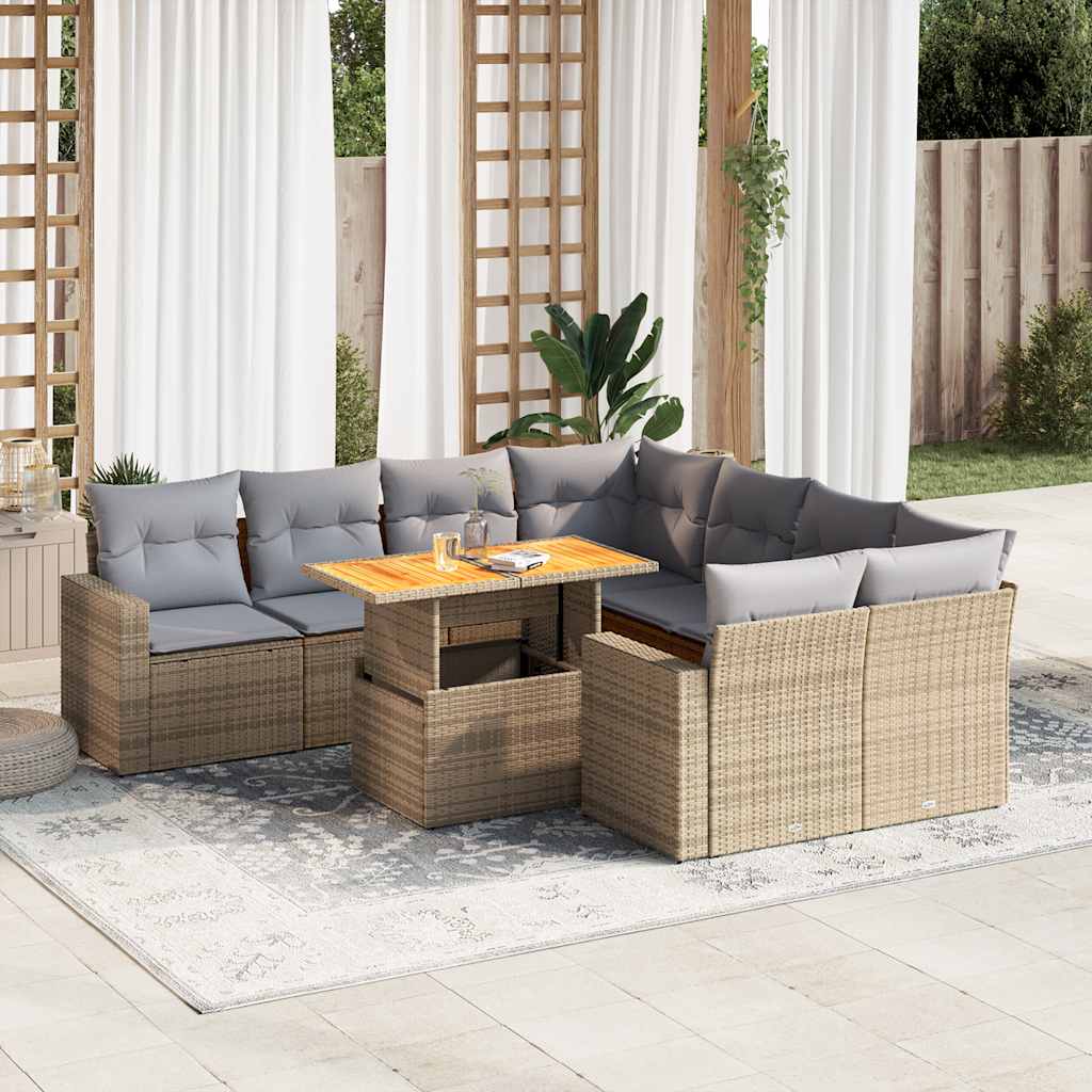 vidaXL 9-delige Loungeset met kussens poly rattan zwart