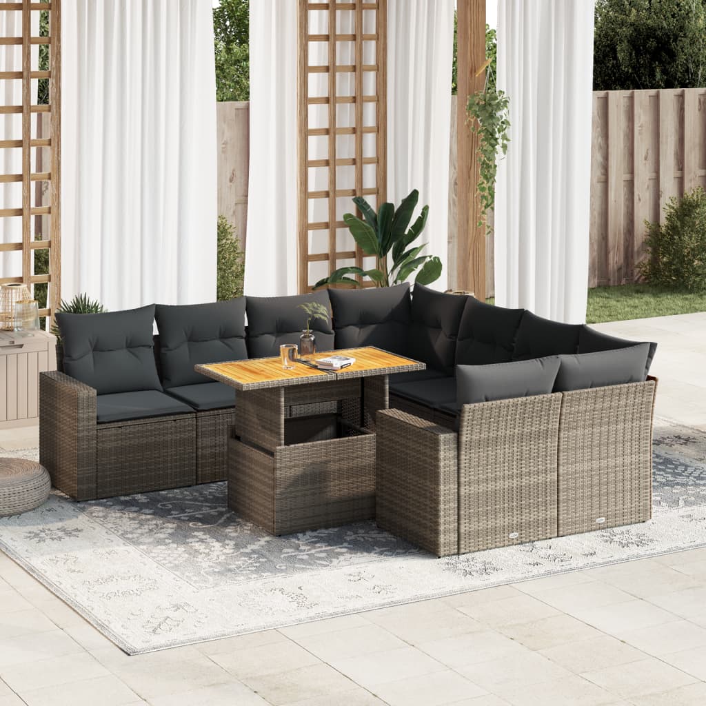 vidaXL 9-delige Loungeset met kussens poly rattan zwart