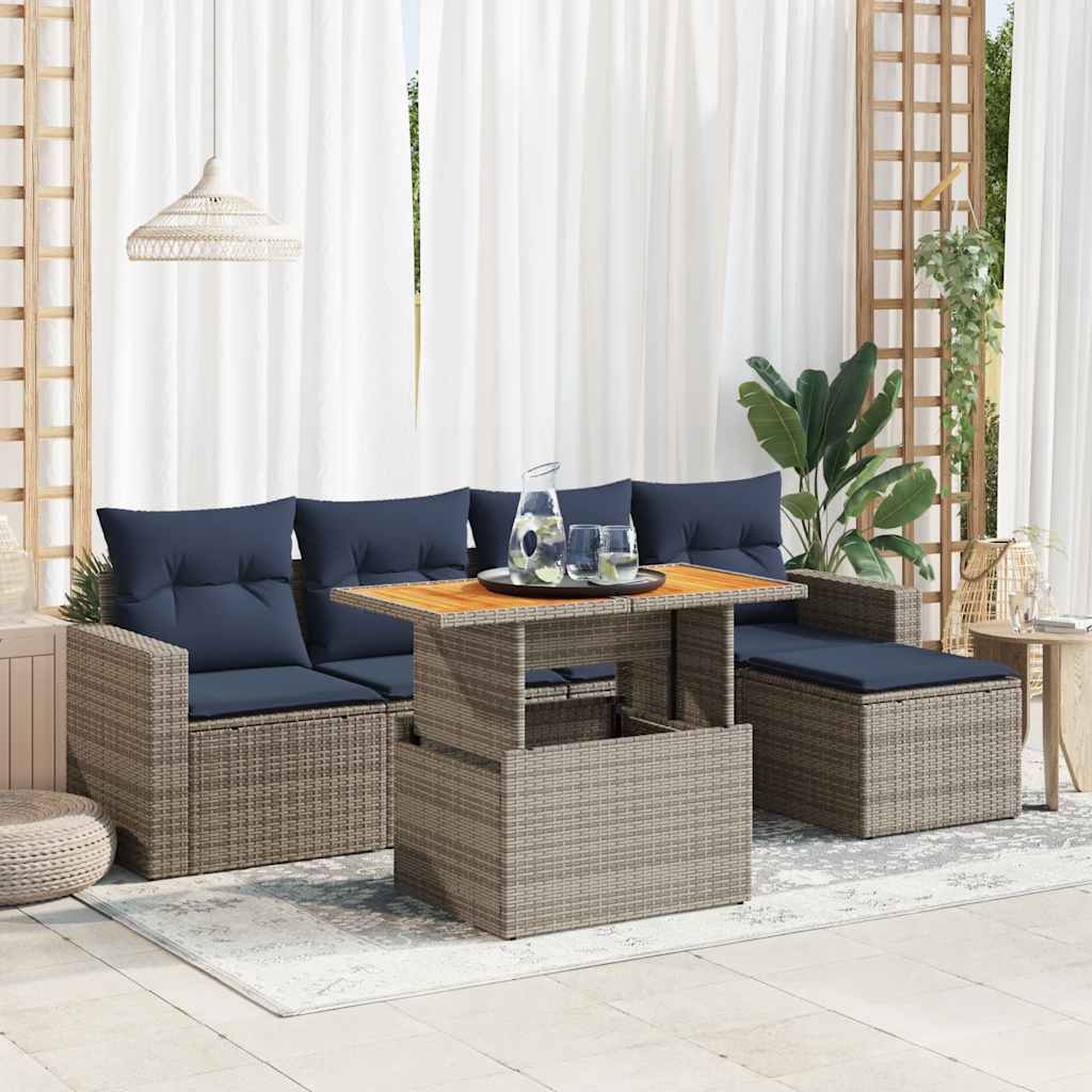 vidaXL 6-piece Lounge Set with Cushions Poly Rattan Black