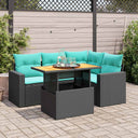 vidaXL 5-delige Loungeset met kussens poly rattan zwart