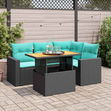 vidaXL 5-delige Loungeset met kussens poly rattan zwart