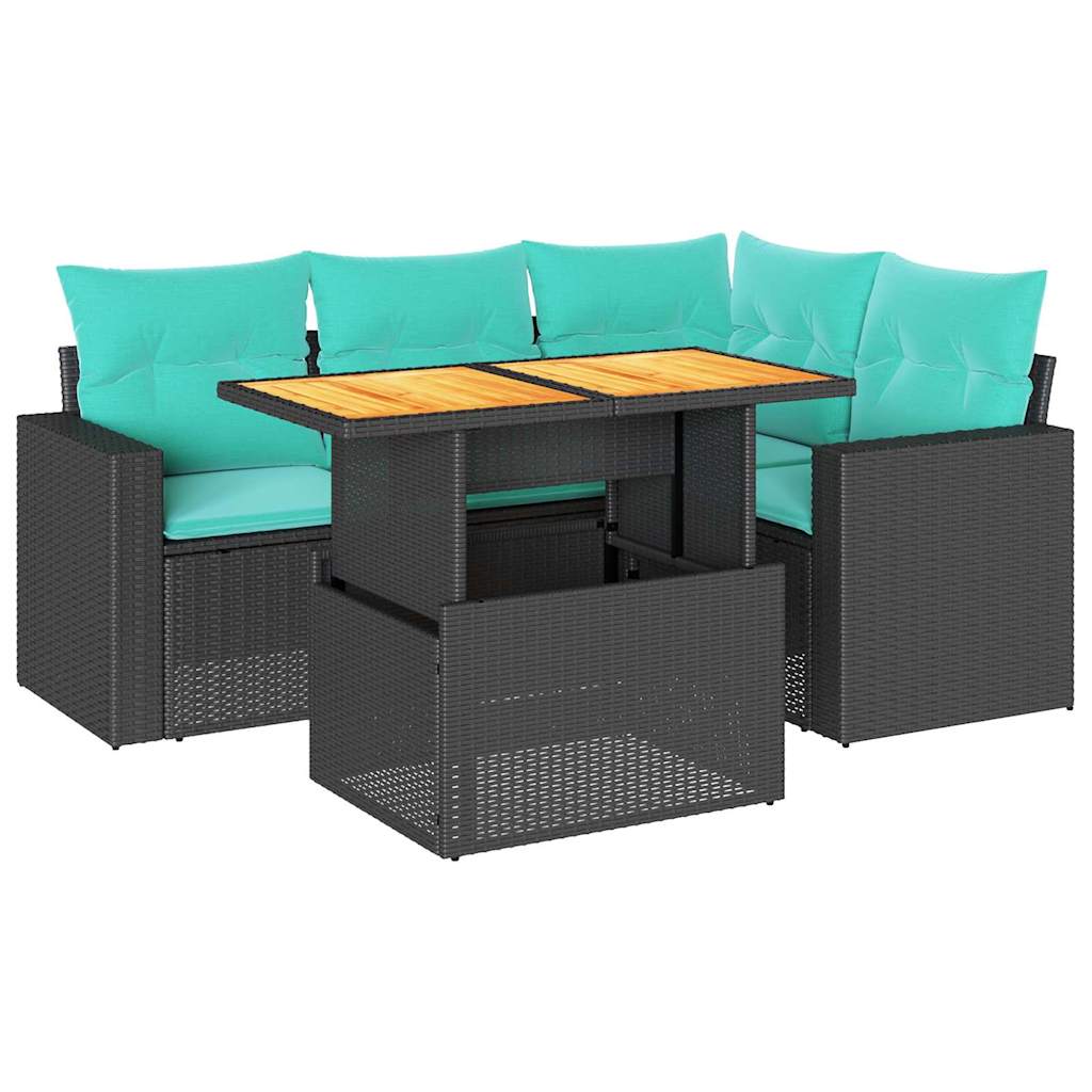vidaXL 5-delige Loungeset met kussens poly rattan zwart