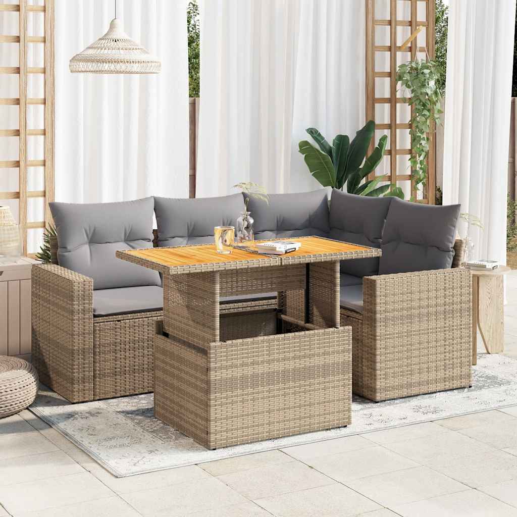 vidaXL 5-piece Lounge Set with Cushions Poly Rattan Black