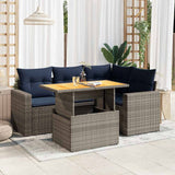 vidaXL 5-delige Loungeset met kussens poly rattan zwart