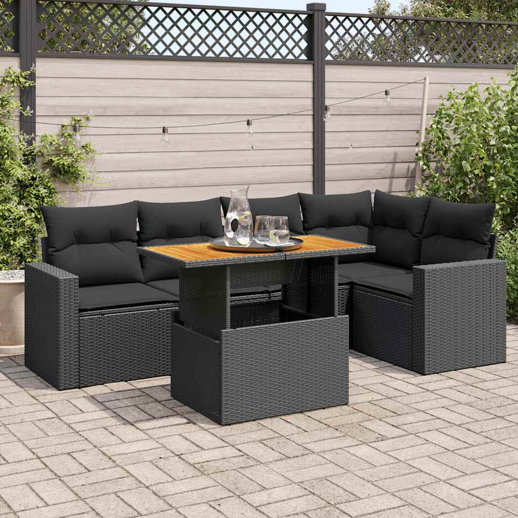 vidaXL 6-Piece Lounge Set with Cushions Poly Rattan Black