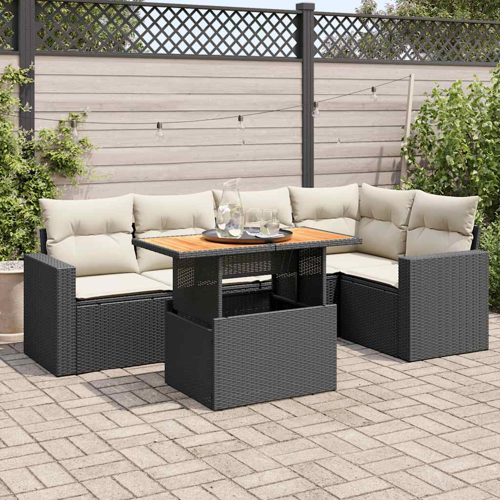 vidaXL 6-Piece Lounge Set with Cushions Poly Rattan Black