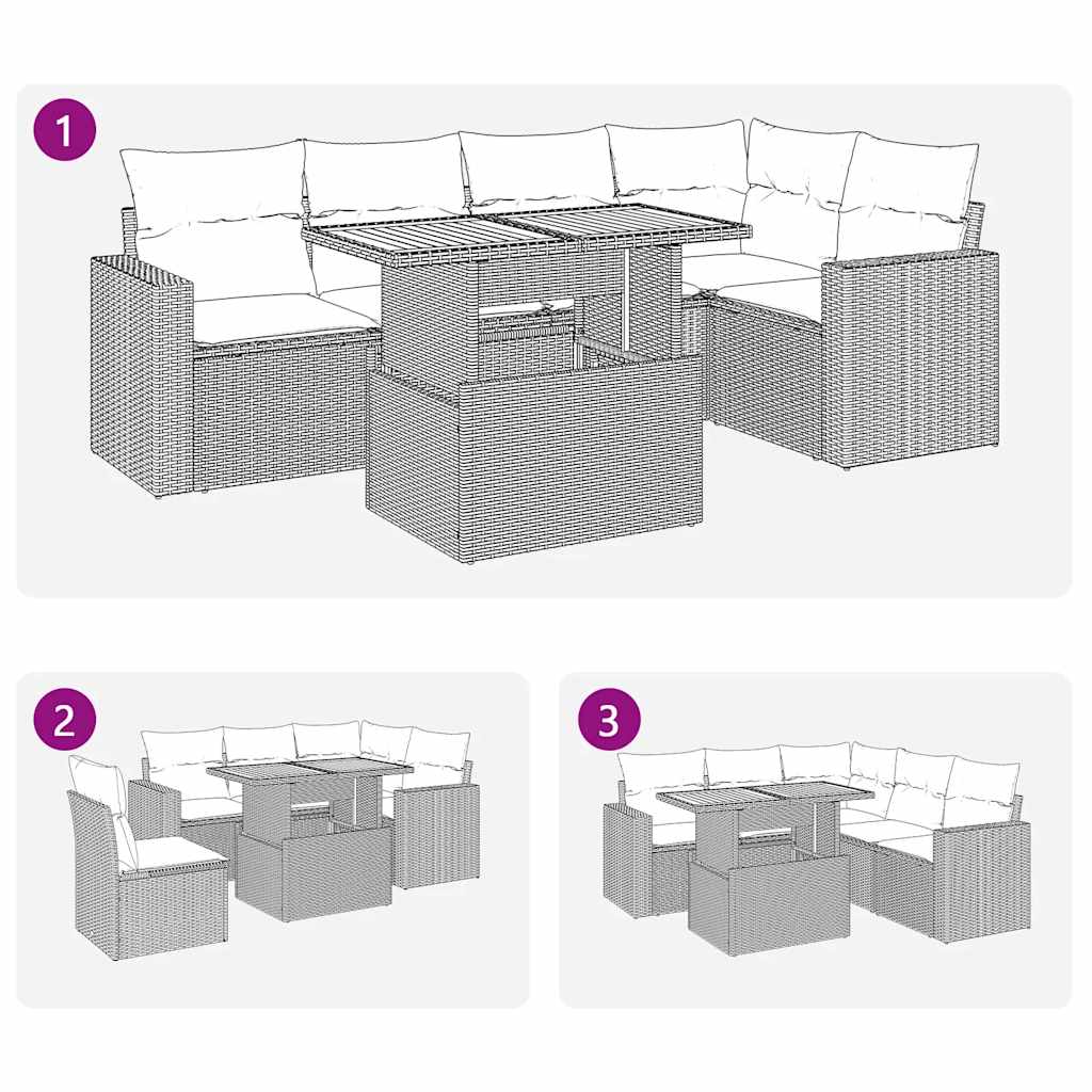 vidaXL 6-delige Loungeset met kussens poly rattan zwart