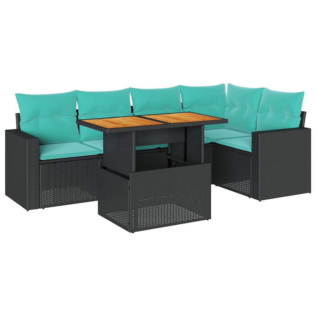 vidaXL 6-delige Loungeset met kussens poly rattan zwart
