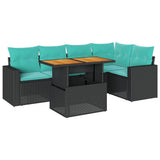 vidaXL 6-delige Loungeset met kussens poly rattan zwart