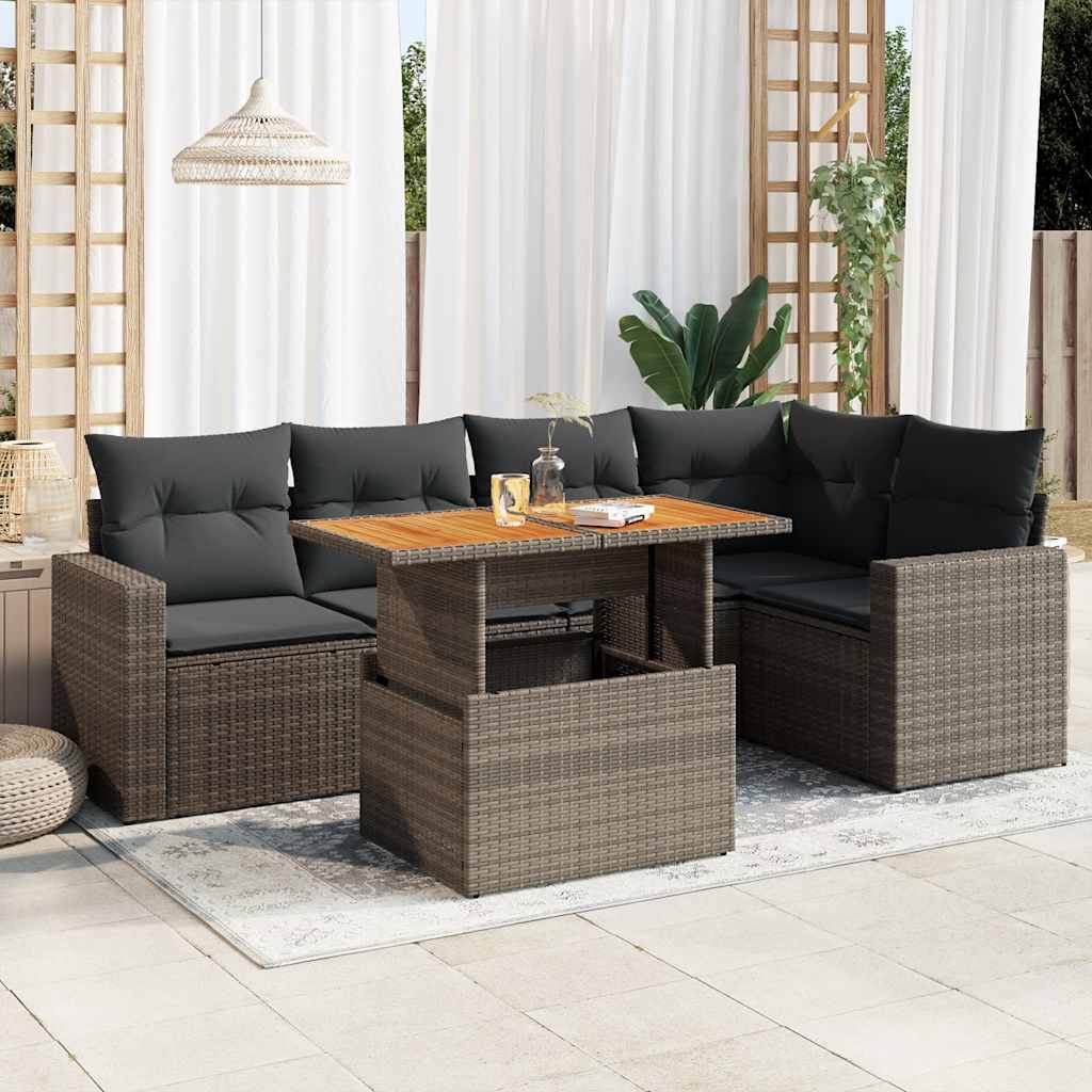 vidaXL 6-Piece Lounge Set with Cushions Poly Rattan Black