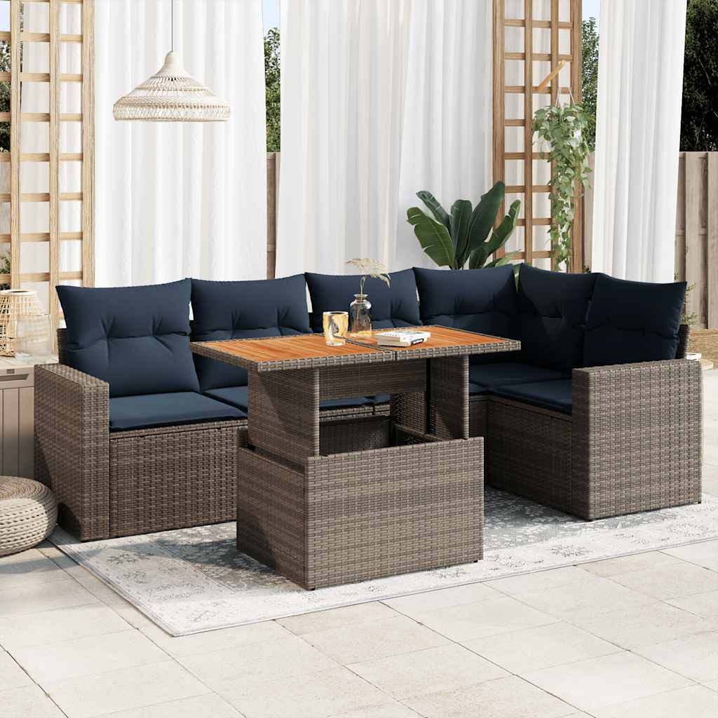 vidaXL 6-delige Loungeset met kussens poly rattan zwart