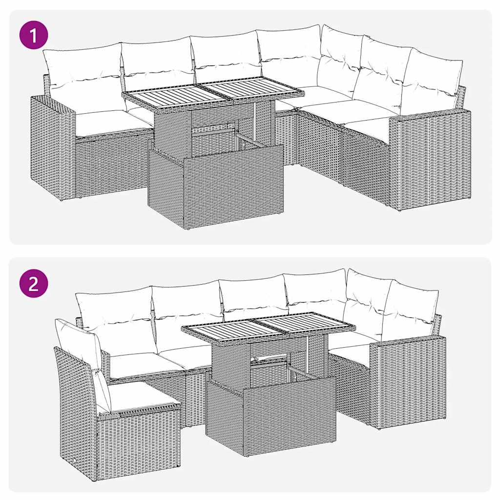 vidaXL 7-delige Loungeset met kussens poly rattan zwart