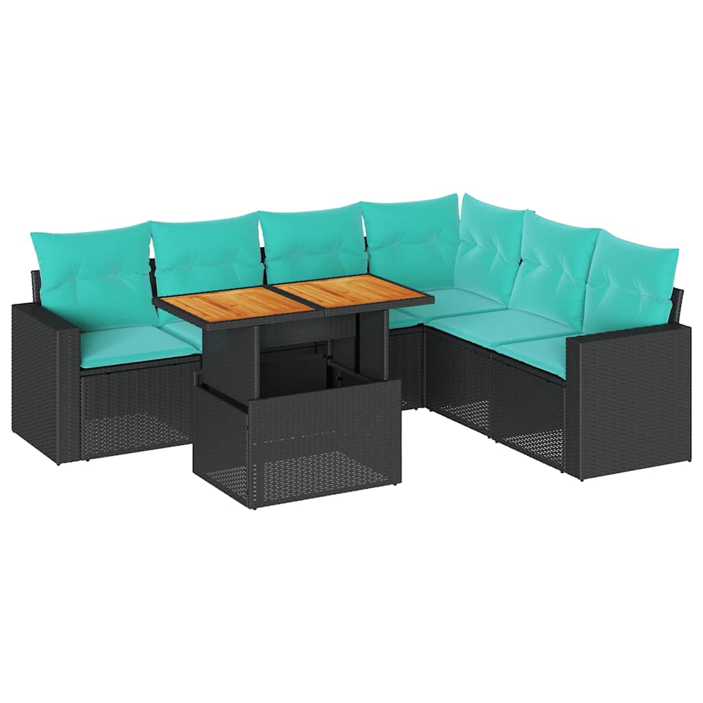 vidaXL 7-delige Loungeset met kussens poly rattan zwart