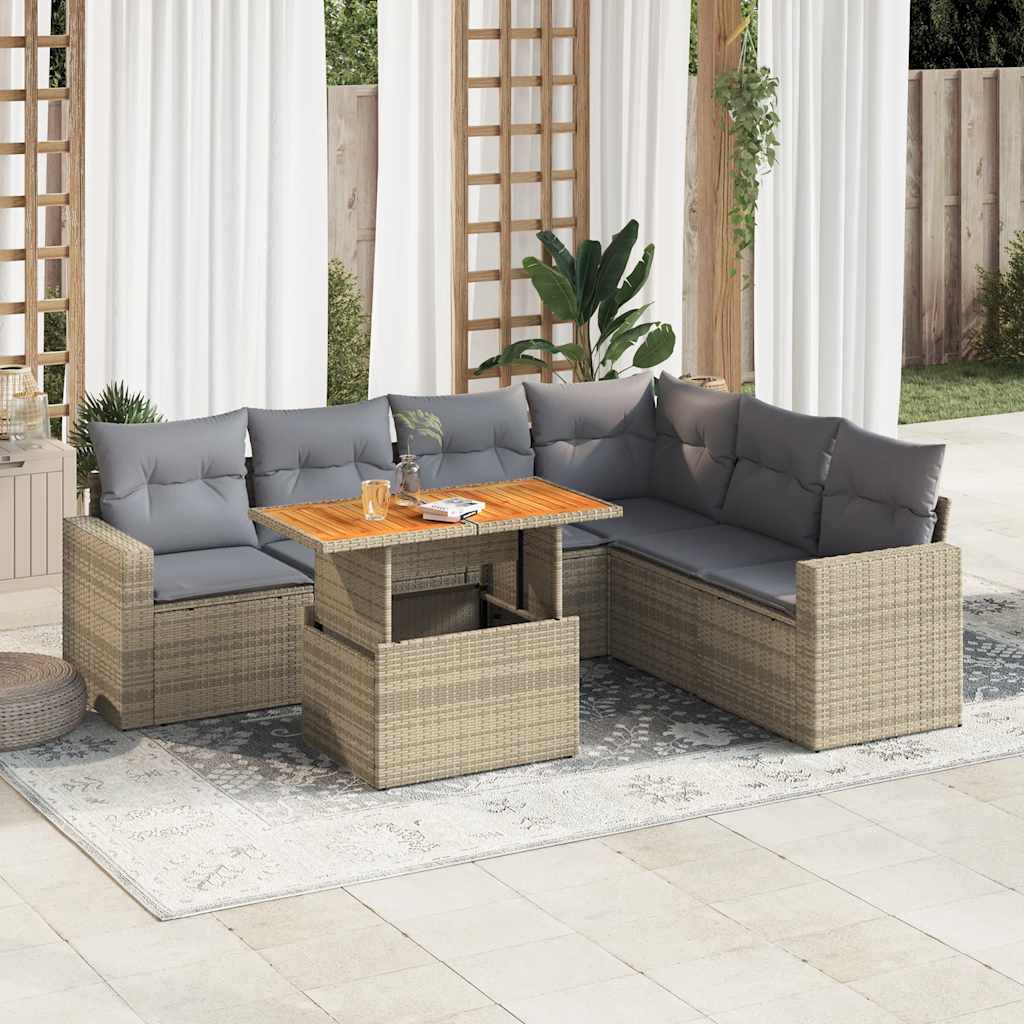 vidaXL 7-delige Loungeset met kussens poly rattan zwart