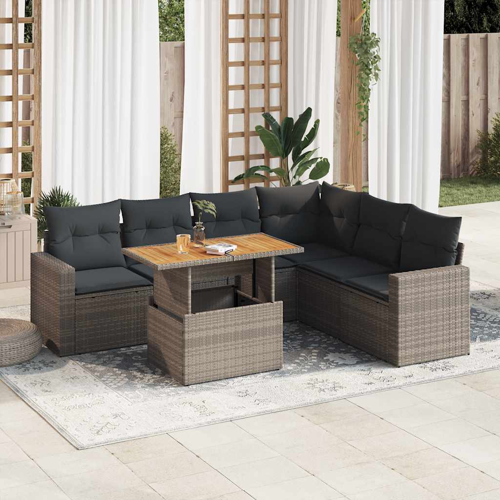vidaXL 7-delige Loungeset met kussens poly rattan zwart
