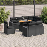 vidaXL 9-piece Poly Rattan Lounge Set with Cushions Black