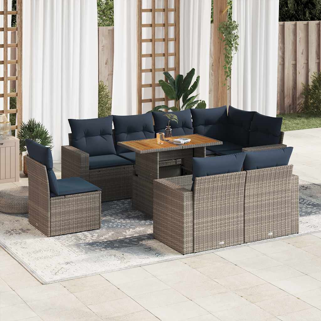vidaXL 9-piece Poly Rattan Lounge Set with Cushions Black