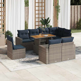 vidaXL 9-piece Poly Rattan Lounge Set with Cushions Black