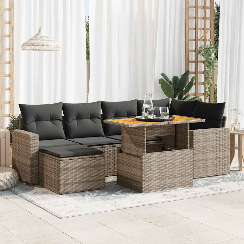 vidaXL 7-delige Loungeset met kussens poly rattan zwart