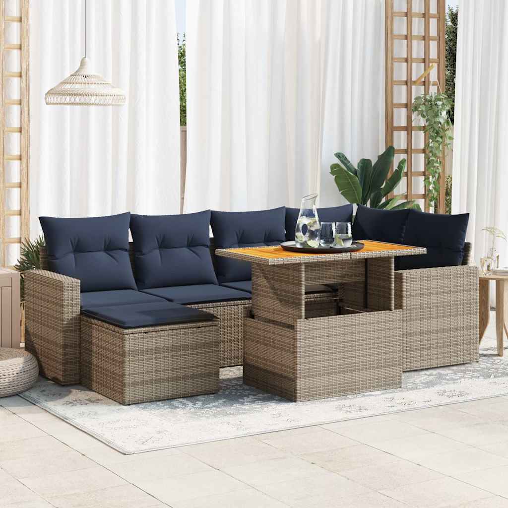 vidaXL 7-delige Loungeset met kussens poly rattan zwart