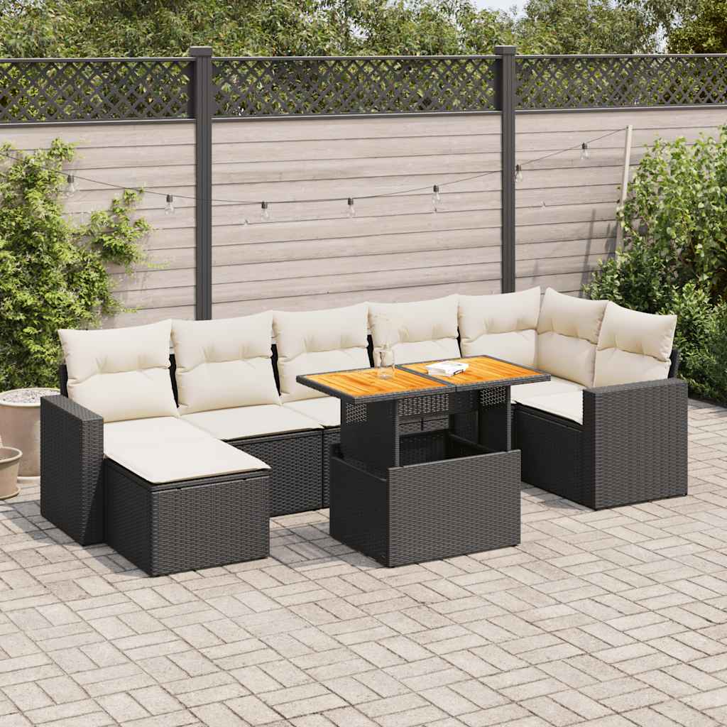 vidaXL 8-delige Loungeset met kussens poly rattan zwart