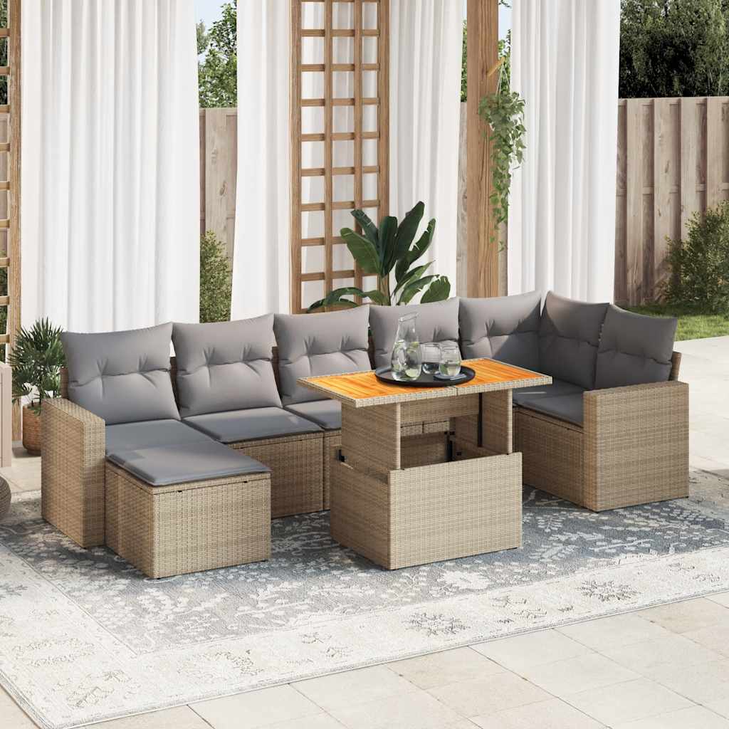 vidaXL 8-delige Loungeset met kussens poly rattan zwart