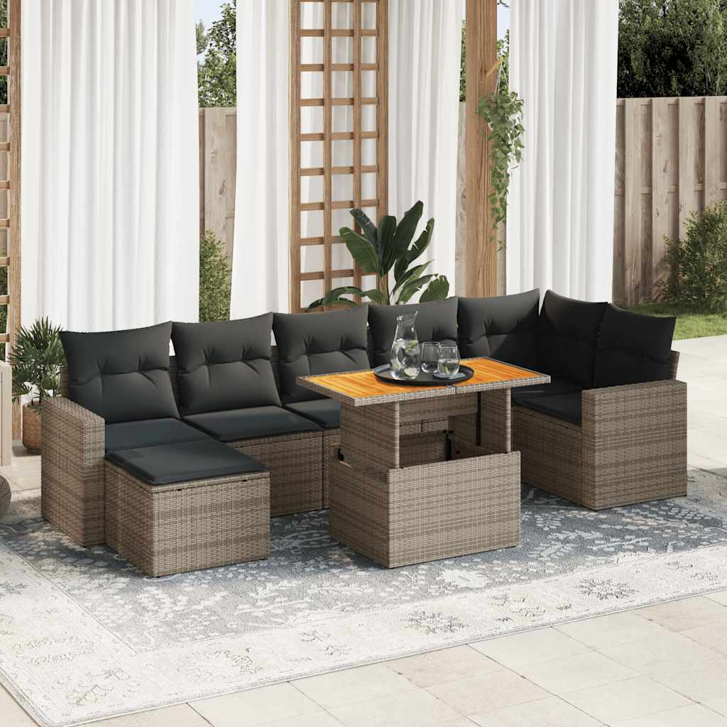 vidaXL 8-delige Loungeset met kussens poly rattan zwart