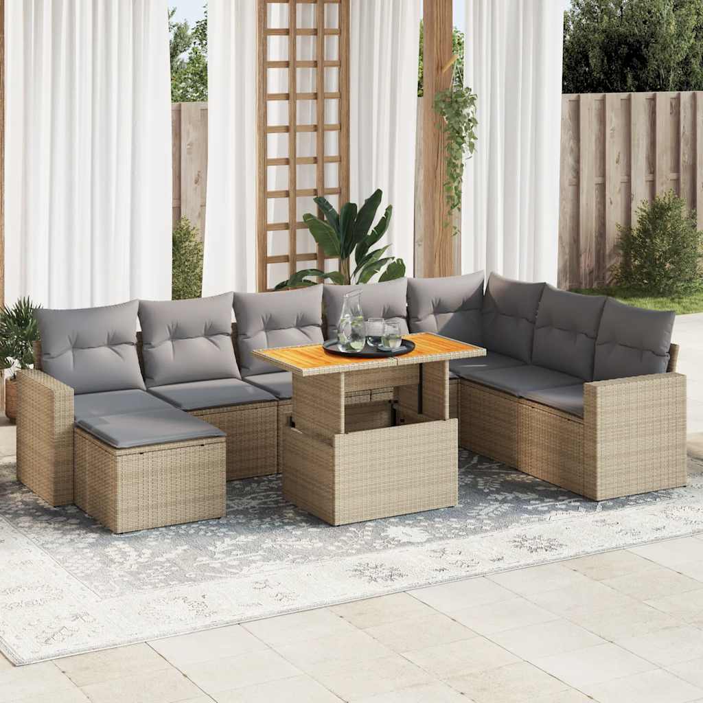vidaXL 9-delige Loungeset met kussens poly rattan zwart