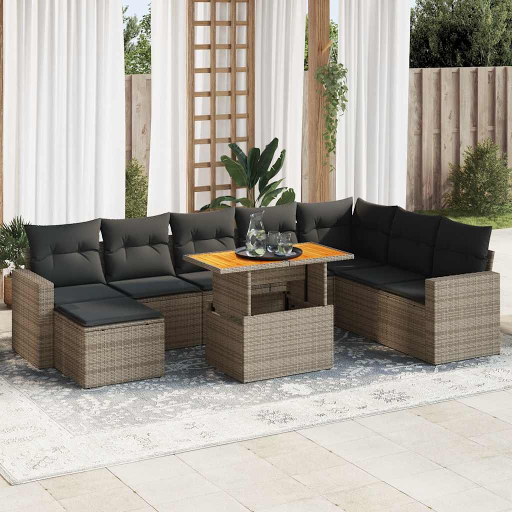vidaXL 9-delige Loungeset met kussens poly rattan zwart