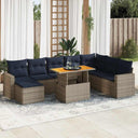 vidaXL 9-delige Loungeset met kussens poly rattan grijs
