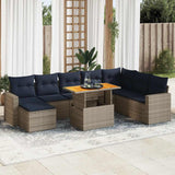 vidaXL 9-delige Loungeset met kussens poly rattan grijs