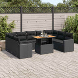 vidaXL 10-Piece Lounge Set with Cushions Poly Rattan Black