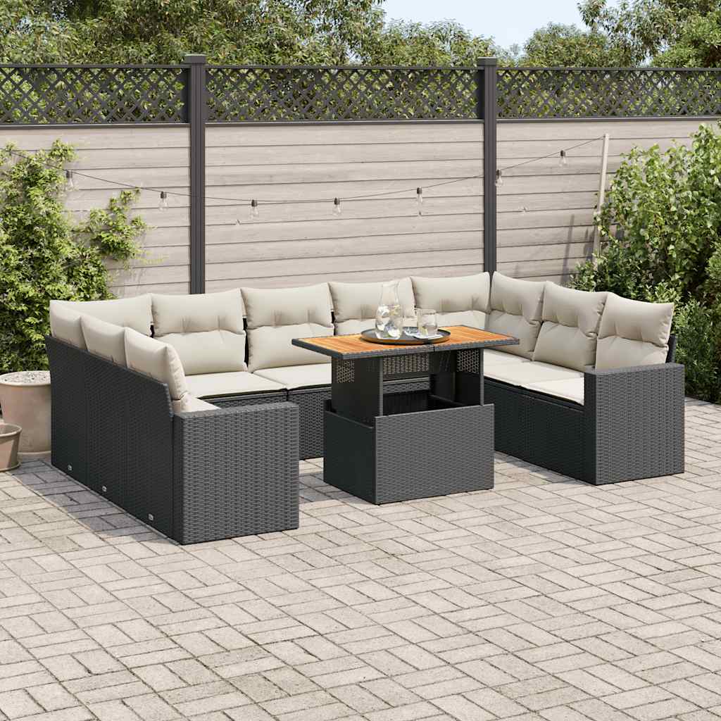 vidaXL 10-Piece Lounge Set with Cushions Poly Rattan Black